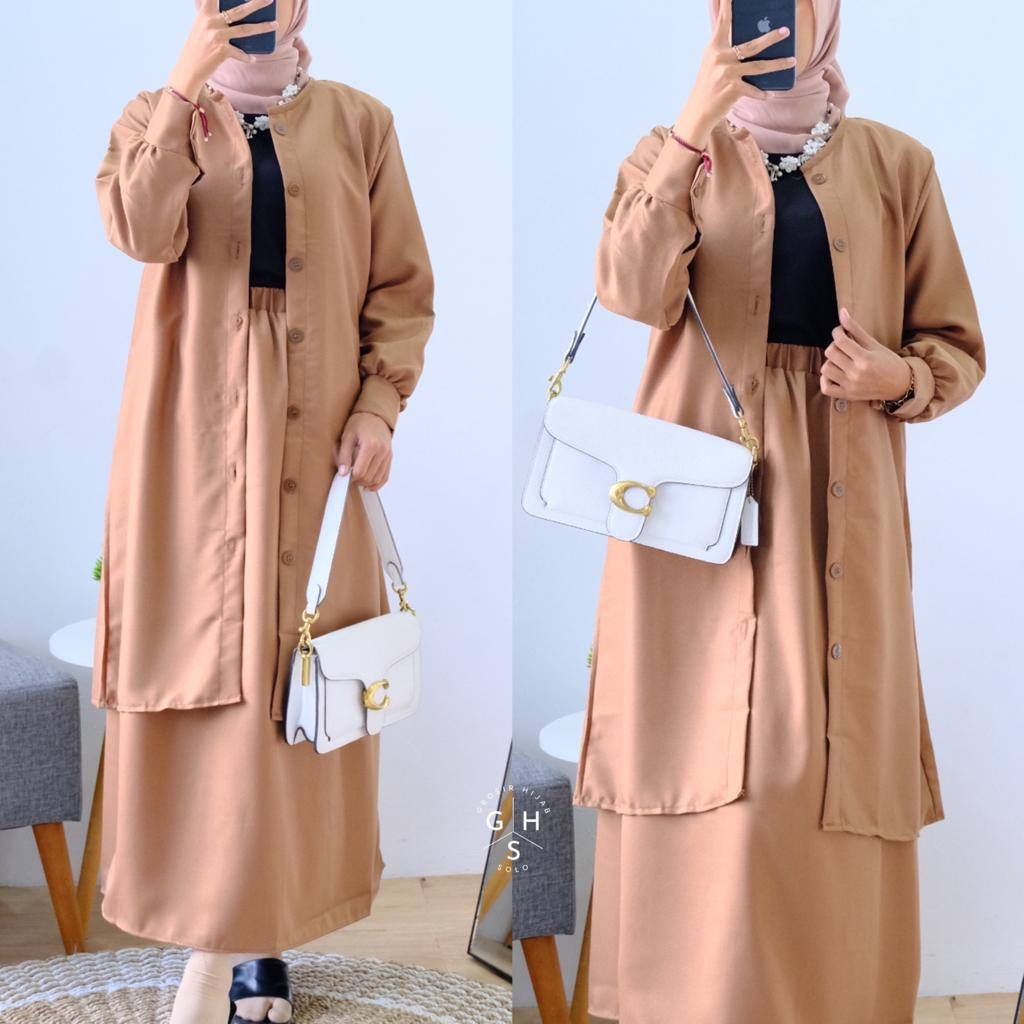 (MSB) ONE SET REVY LONG TUNIK ROK WANITA SET MOSCREPE