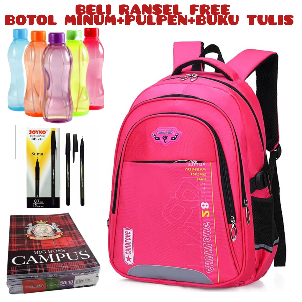 JS_Beli 1 Dapat 4-Tas Ransel Sekolah Anak Laki-laki/Perempuan Backpack Tas Laptop Acer Unisex Tas Sekolah SD/SMP Beli Ransel Free Botol Minum+Pulpen+Buku Tulis