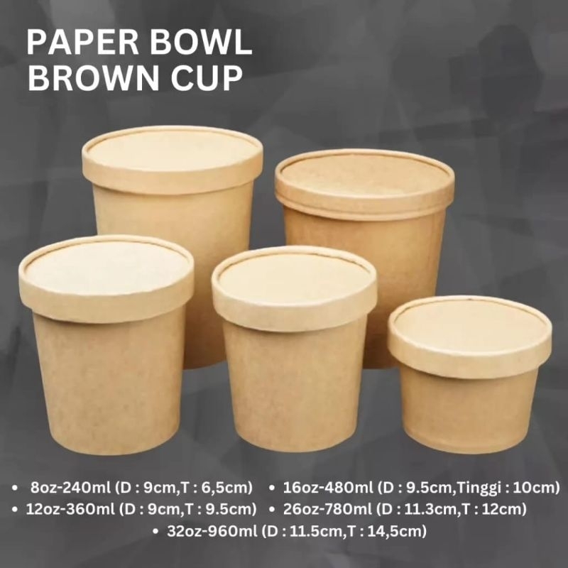 PAPER BROWN CUP / PAPER BOWL BROWN SOUP CUP ANEKA SIZE ISI 10 PCS