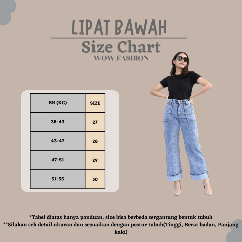 WOW-Lipat Bawah Kulot Jeans Snow Highwaist Wanita Size 27-30