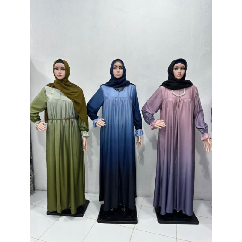 gamis dan mukenah gradasi warna | gamis gradasi murah |  mukena gradasi murah