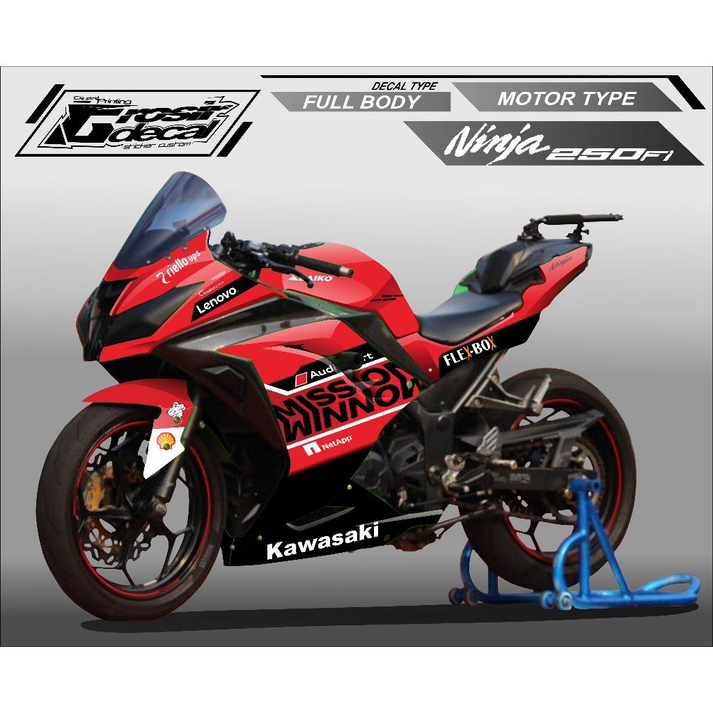 Decal Sticker Ninja 250 Fi Merah Fullbody Dekal Stiker Ninja 250 Fi Full body