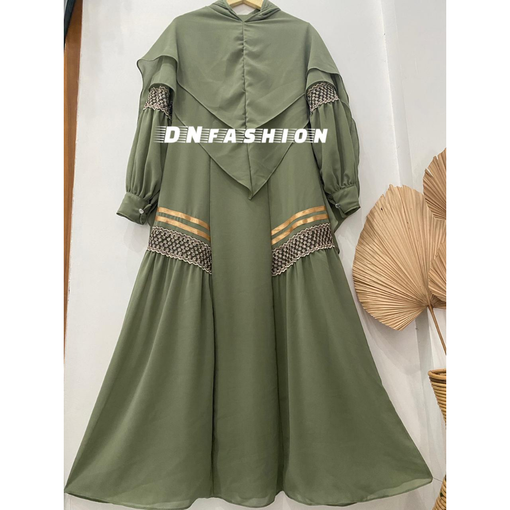 Gamis Syari Ceruty Renda Pita / Gamis Terbaru Set Hijab Renda Pita