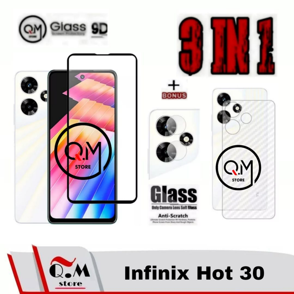 Paket 3in1 Tempered Glass Infinix Hot 30 / Infinix Hot 30i Anti Gores Pelindung Layar