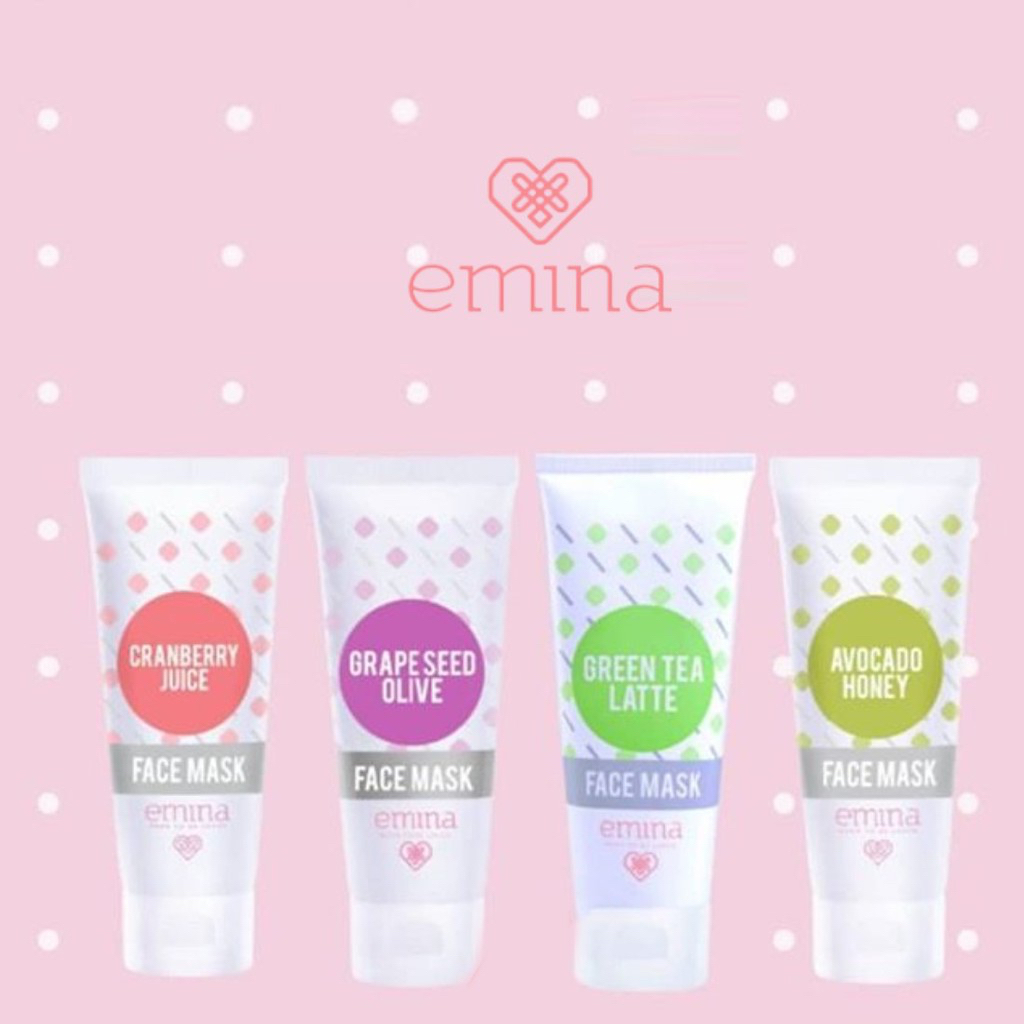 EMINA Face Mask Indonesia / Masker Wajah 60ml / Green Tea Latte Grape Seed Olive Cranberry Juice Avocado Honey / Peel Off Clay Moisturizing Agent Sebum Control / Antioxidant From Vit E / Soothe Skin / Skincare Facial Care Treatment Perawatan Kulit Series