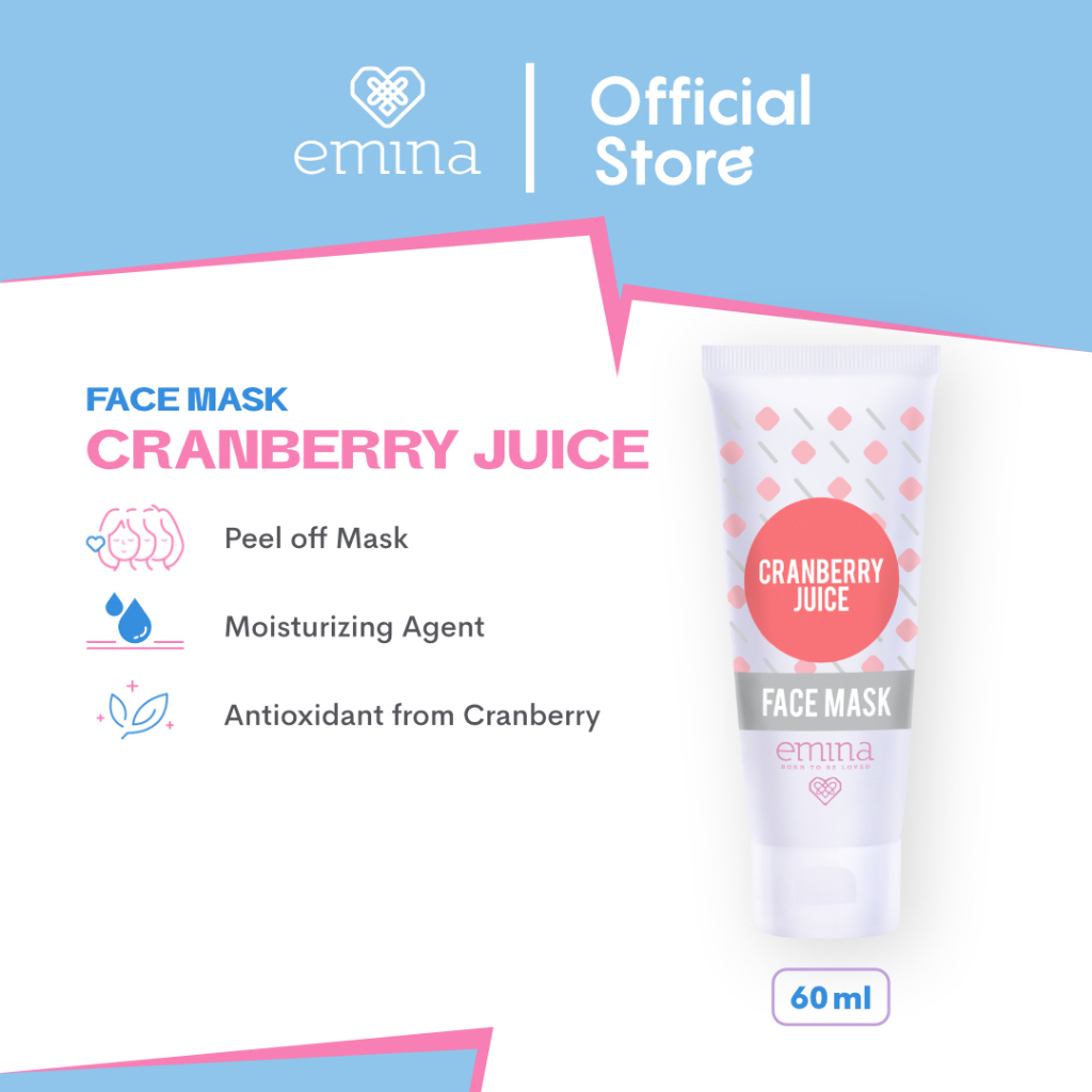 EMINA Face Mask Indonesia / Masker Wajah 60ml / Green Tea Latte Grape Seed Olive Cranberry Juice Avocado Honey / Peel Off Clay Moisturizing Agent Sebum Control / Antioxidant From Vit E / Soothe Skin / Skincare Facial Care Treatment Perawatan Kulit Series