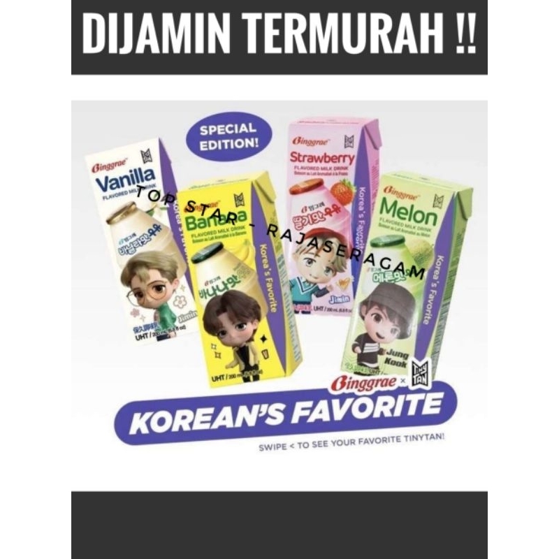 Susu Binggrae Tinytan Banana Strawberry Milk Drink UHT Korea Impor