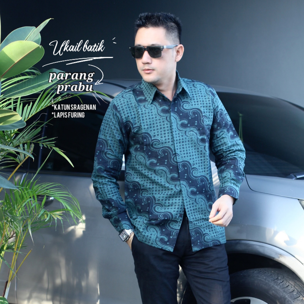 Kemeja Batik Pria Lengan Panjang Premium Lapis Furing Motif Prabu Hijau Bahan Katun