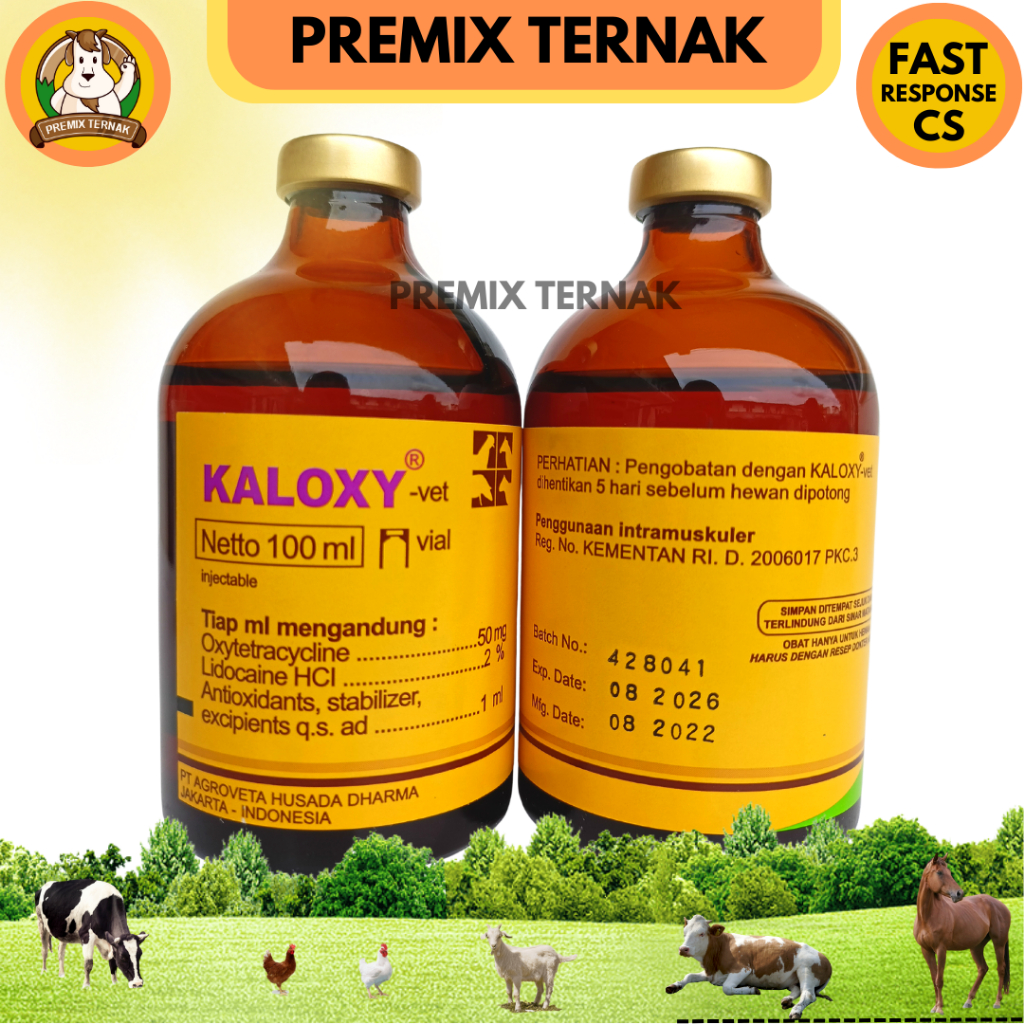 KALOXY VET 100 mL - Injeksi Antibiotik Spektrum Luas Pernafasan dan Pencernaan - Seperti Vet Oxy SB - KALBE - Premix Ternak