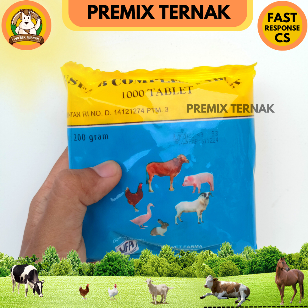 USFA B COMPLEX Tablet - Vitamin B Komplek Meningkatkan Pertumbuhan Produksi Susu Nafsu Makan Sapi Kambing Ayam Unggas