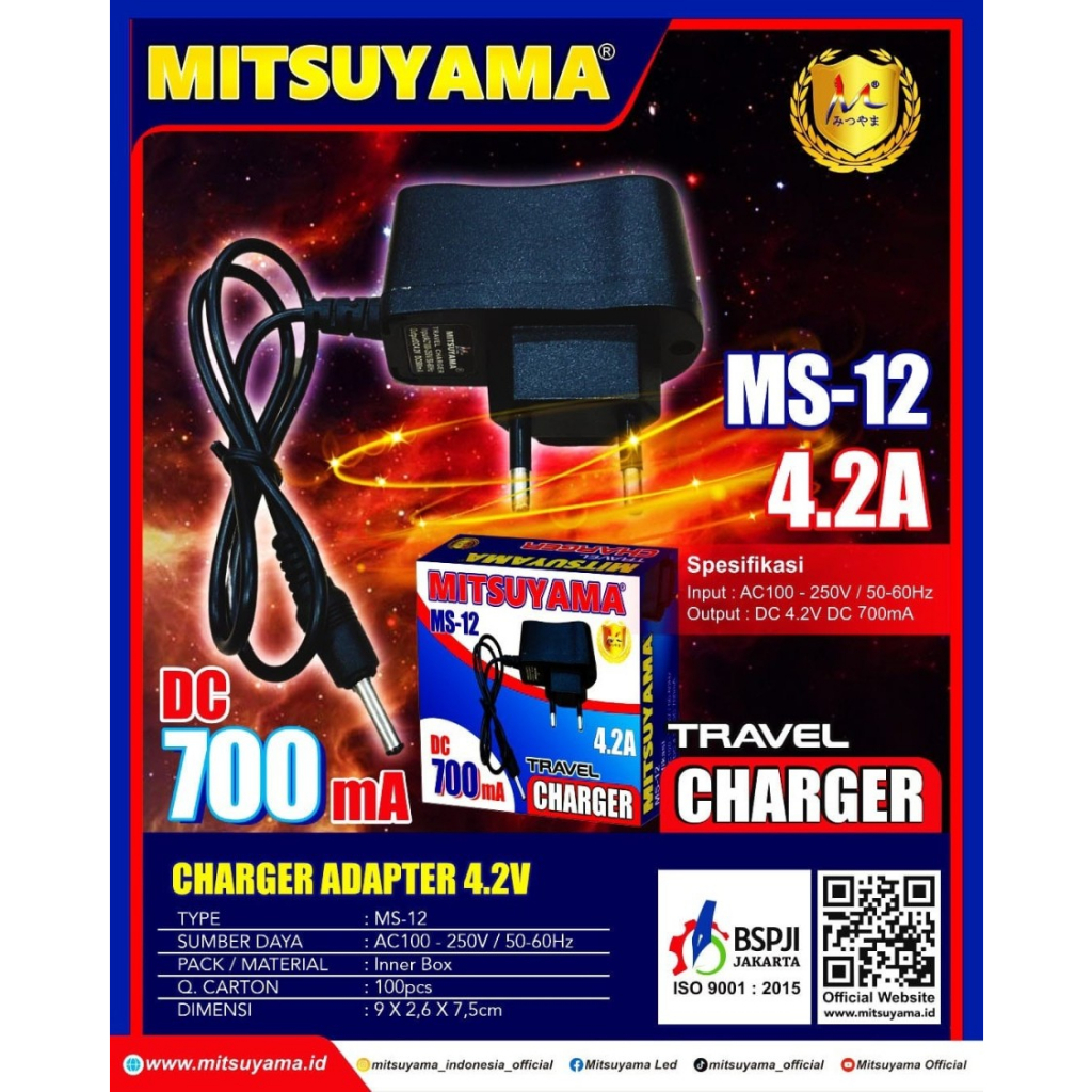 Barangunik2021 -Adaptor Charger Senter Kepala Travel Adapter DC 700mA Mitsuyama MS-12