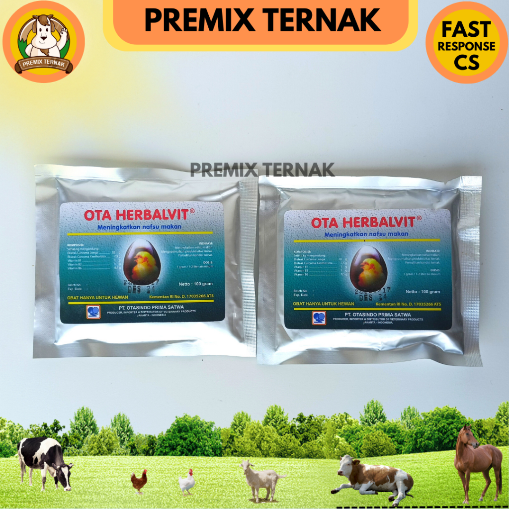 OTA HERBALVIT 100gr - Vitamin herbal (Vit B &amp; Curcuma) - Penambah nafsu makan ternak dan optimalkan produktivitas ternak