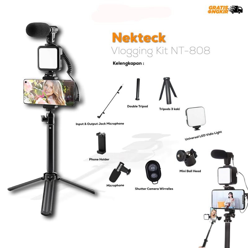 [NEW]  NEKTECK ORIGINAL PAKET VLOGGING GARANSI 1 TAHUN / TRIPOD 7 SET LIVE STREAMING