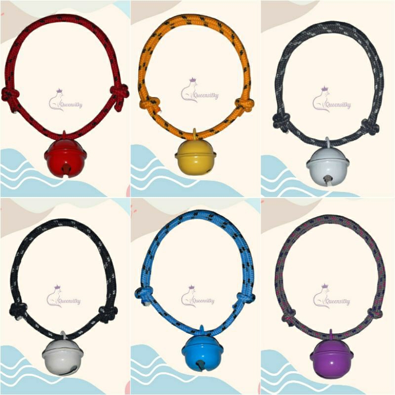 Queensilky - Kalung kucing anjing || Kalung tali prusik lonceng 22 mm || Kalung tali prusik 3mm teba