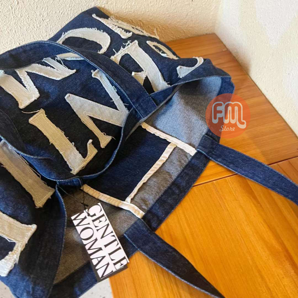 NEW Tote Bag Wanita Gentle Woman Denim Canvas Rip Large / Totebag Import