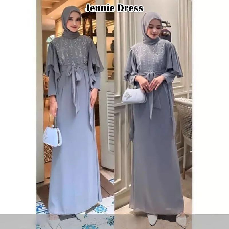 JENNIE SET DRESS + PASHMINA Ceruty Mix Brukat / Gamis Kondangan BAJU DEWASA MURAH TERBARU 2023 / DRESS KONDANGAN