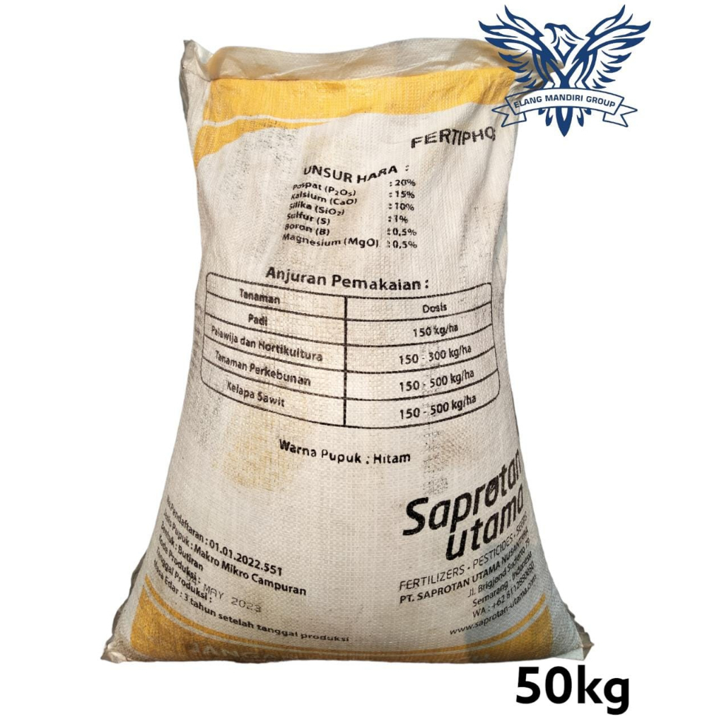 Karungan Pupuk FERTIPHOS HITAM 50kg Kemasan Pabrik Phosphate (P2O5) 20% Magnesium (MgO) 3% Kalsium (CaO) 20% Untuk Pertumbuhan dan Perkembangan Akar Tanaman