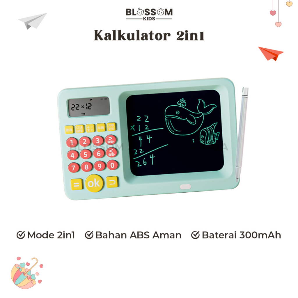 Mainan Edukasi 2in1 Kalkulator Papan Tulis Anak LCD Include Pen - Blossom Kids