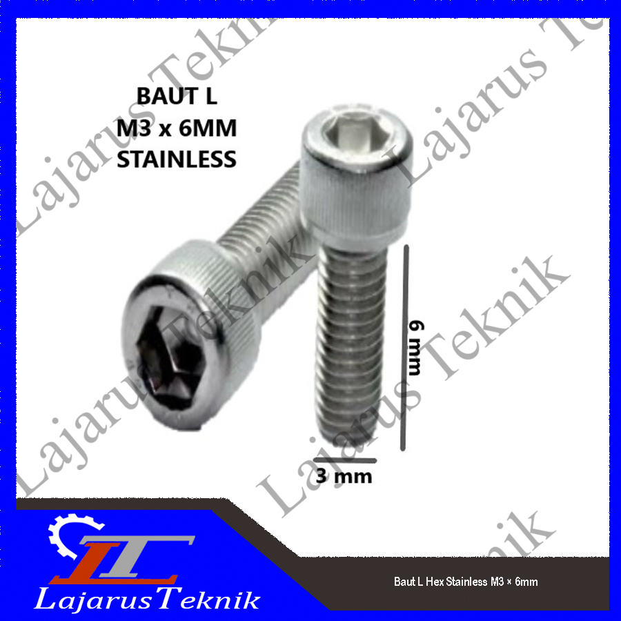 Baut L Hex Stainless M3 × 6mm