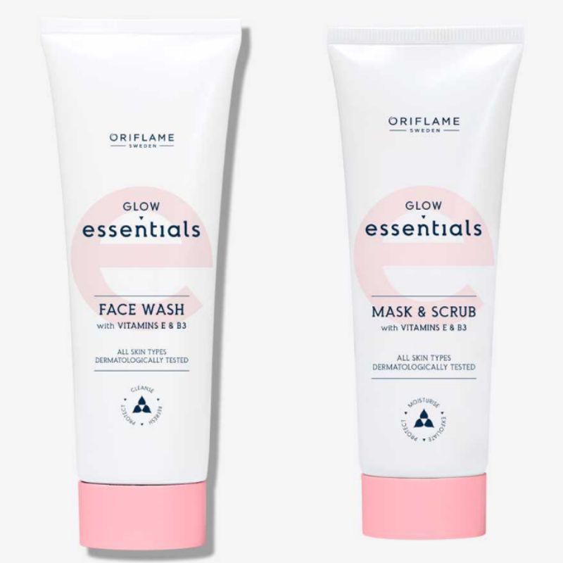 Glow Essentials Face Wash with Vitamins E &amp; B3/Glow Essentials Mask &amp; Scrub with Vitamins E &amp; B3