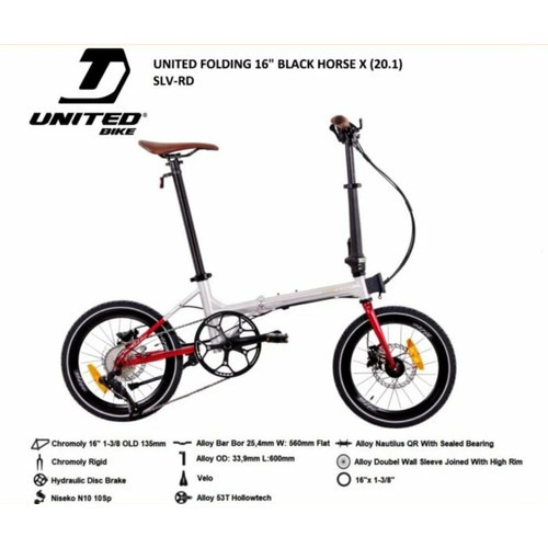 Sepeda Lipat United 16&quot; Black Horse X SIlver Red Folding Bike Cycling