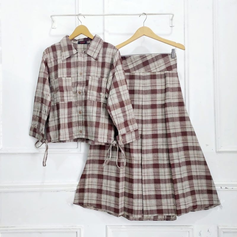 SETELAN ROK KOTAK KEMEJA // ONE SET ROK KOTAK FLANEL // 2 IN 1 Set Rok Kotak Flanel Kemeja Crop