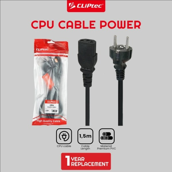 Kabel Power Cpu CLIPtec Tebal 1.5m - Kabel Power Pc Ups Printer 1.5m