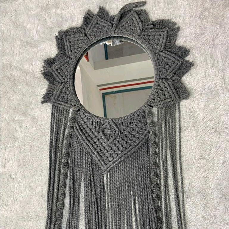 Macrame Cermin Jumbo Panjang -Hiasan Dinding Macrame Cermin Rumbay Panjang