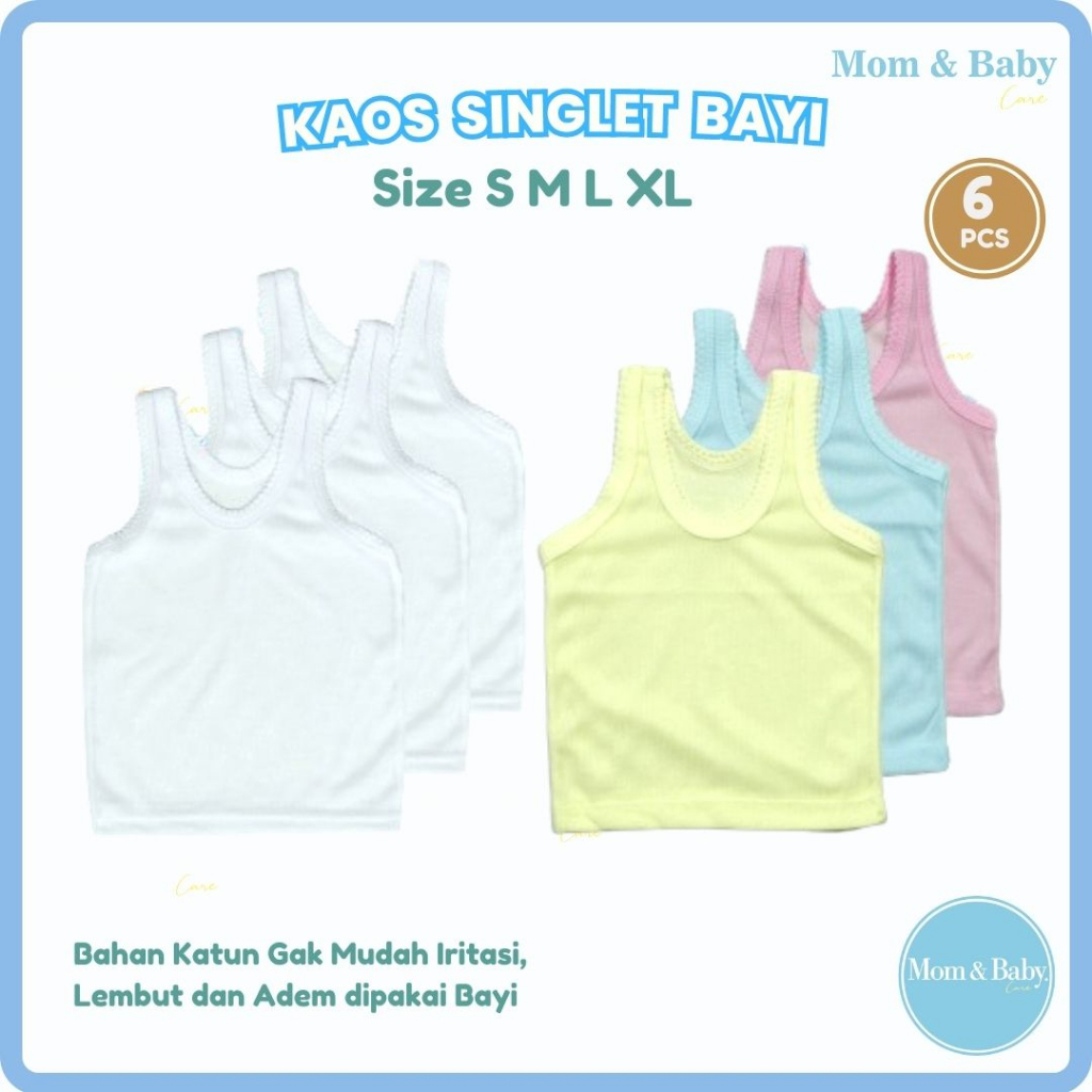 6 Pcs Singlet bayi Kaos dalam bayi S L M XL isi 1/2 Lusin