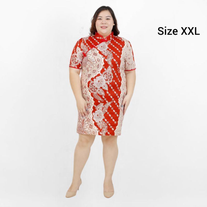 DRESS CHEONGSAM BATIK WANITA A037- 032 XXL -  BAHAN BATIK STRETCH