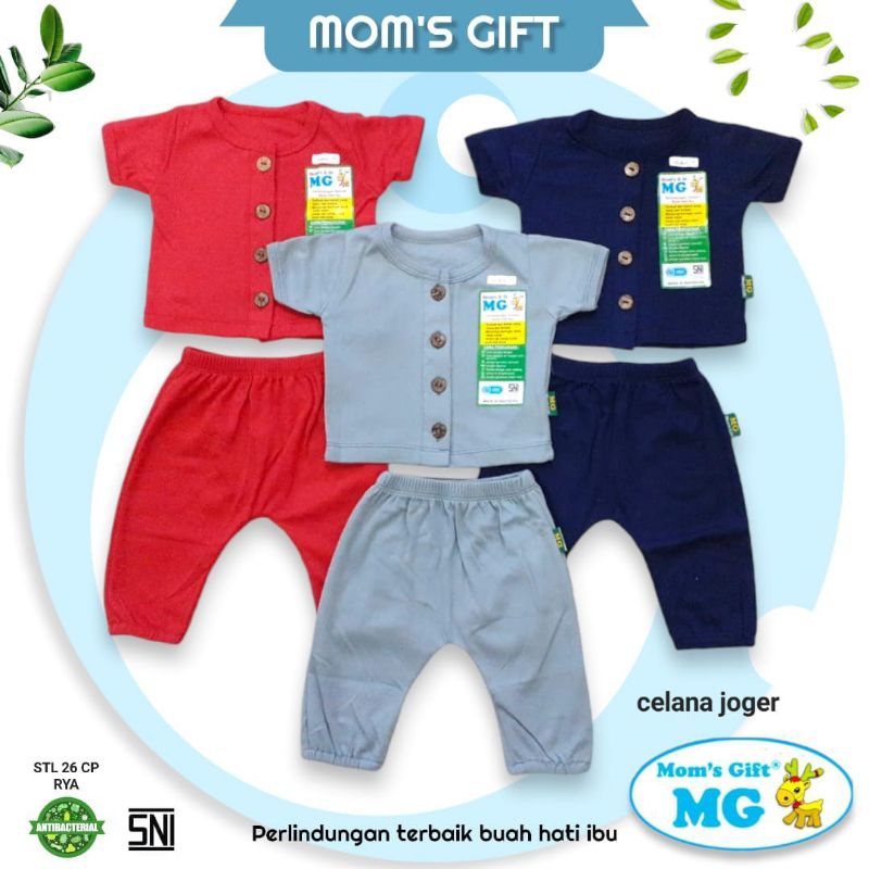 3pcs- mom's gift Rocco set bahan cotton 0-1 tahun / setelan bayi CPR polos mom's gift Rocco baju pendek celana joger