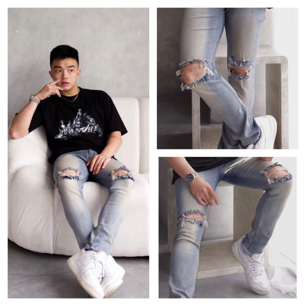 FEROCIOUS.CO Celana Jeans Ripped Sobek Lutut Slimfit Ringkle Premium