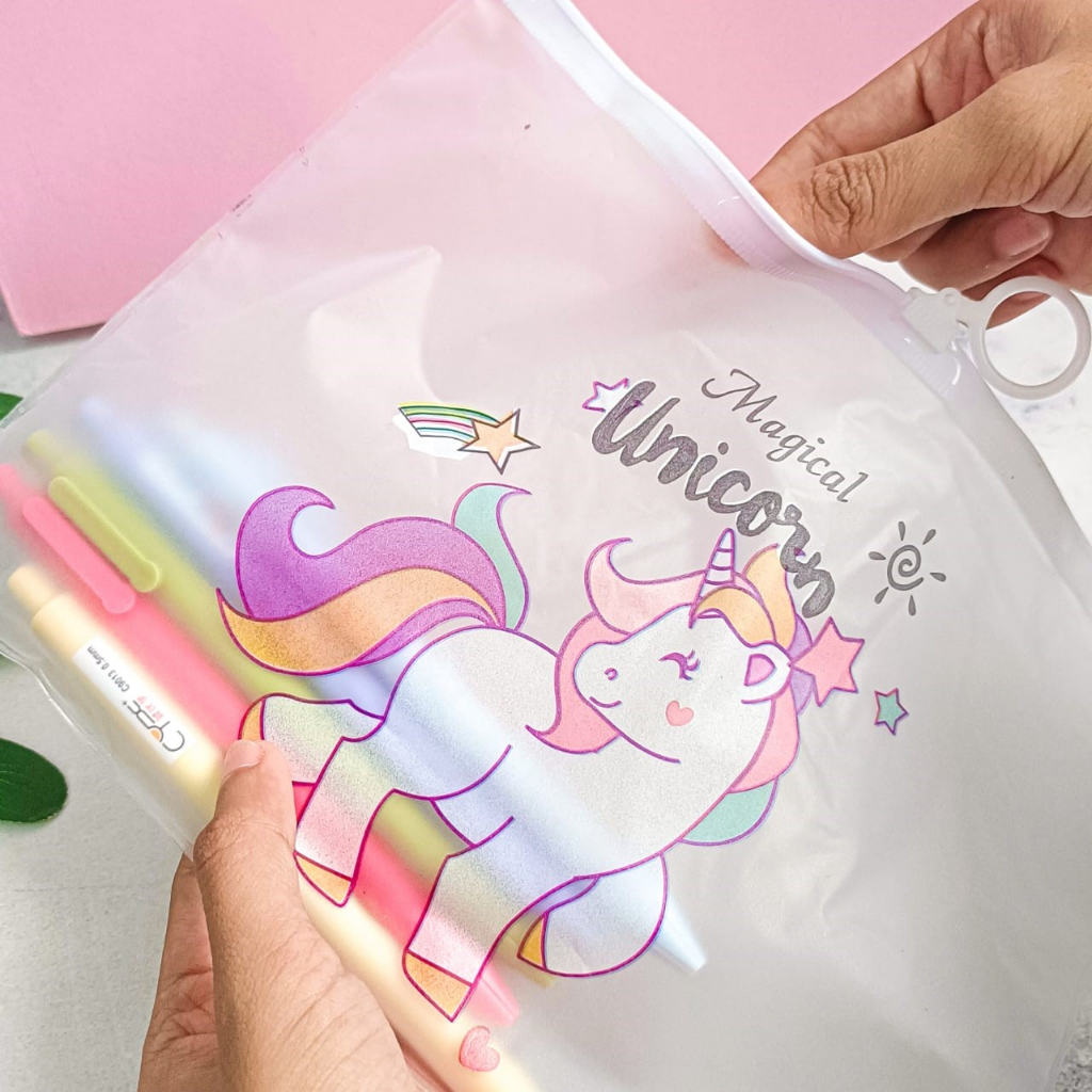 POUCH BENING LOGO KUDA PONI UNICORN TEMPAT PENSIL TRANSPARAN ALAT PENYIMPANAN MAKE UP KADO TRAVEL