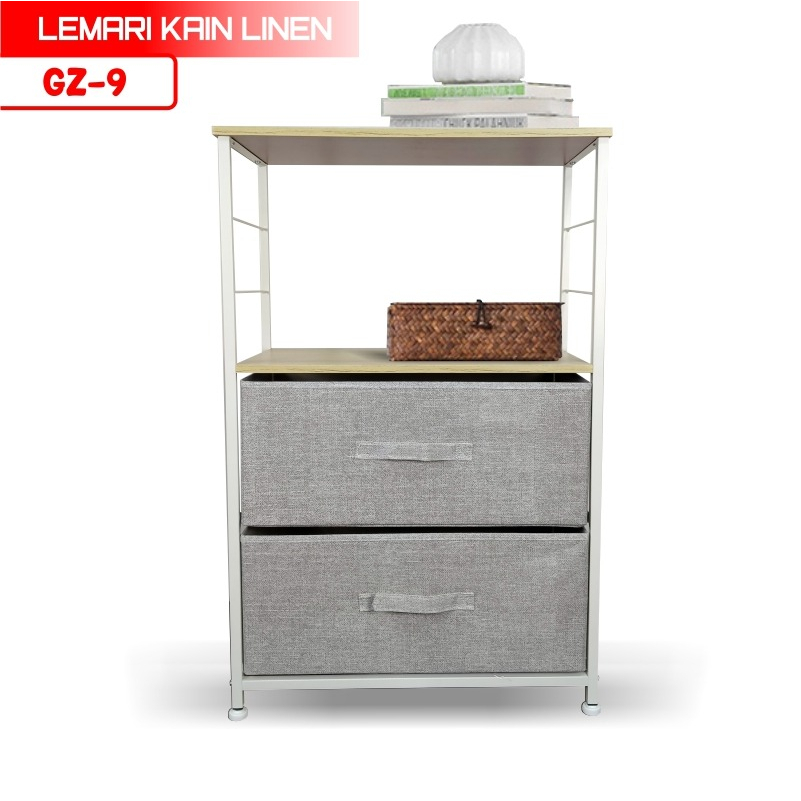 PROMO Lemari 2 Laci Kain Linen Lemari Sisi Ranjang Lemari Portable Rak Lemari Penyimpanan Sutera99