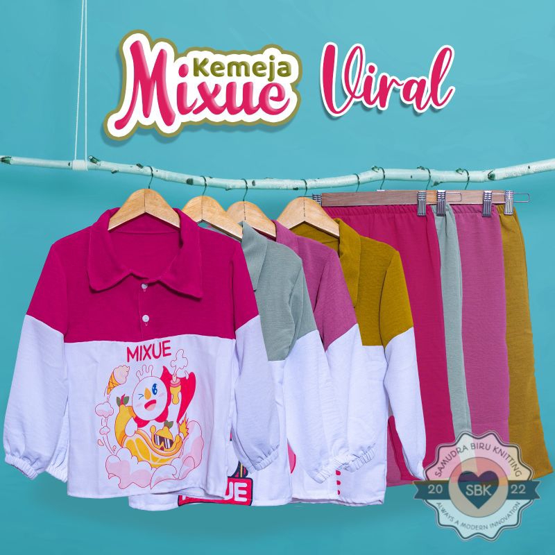 MIXUE Viral Setelan KEMEJA Anak Perempuan Mixue Crinkle Airflow Usia 1-10 Tahun Ruffle Tee | Baju Setelan Anak Cewe Bahan Crinkle Airflow Premium