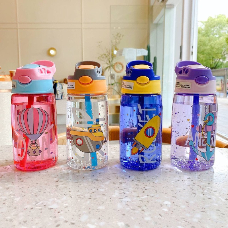 Botol Air Minum Anak Lucu 480 ml / Motif Karakter / Karakter Lucu dengan Sedotan BPA FREE 276-1