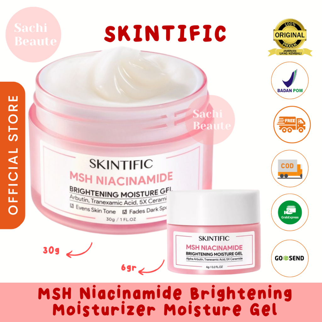 Skintific MSH Niacinamide Brightening Moisture Gel 6gr &amp; 30gr - Produk untuk Muka