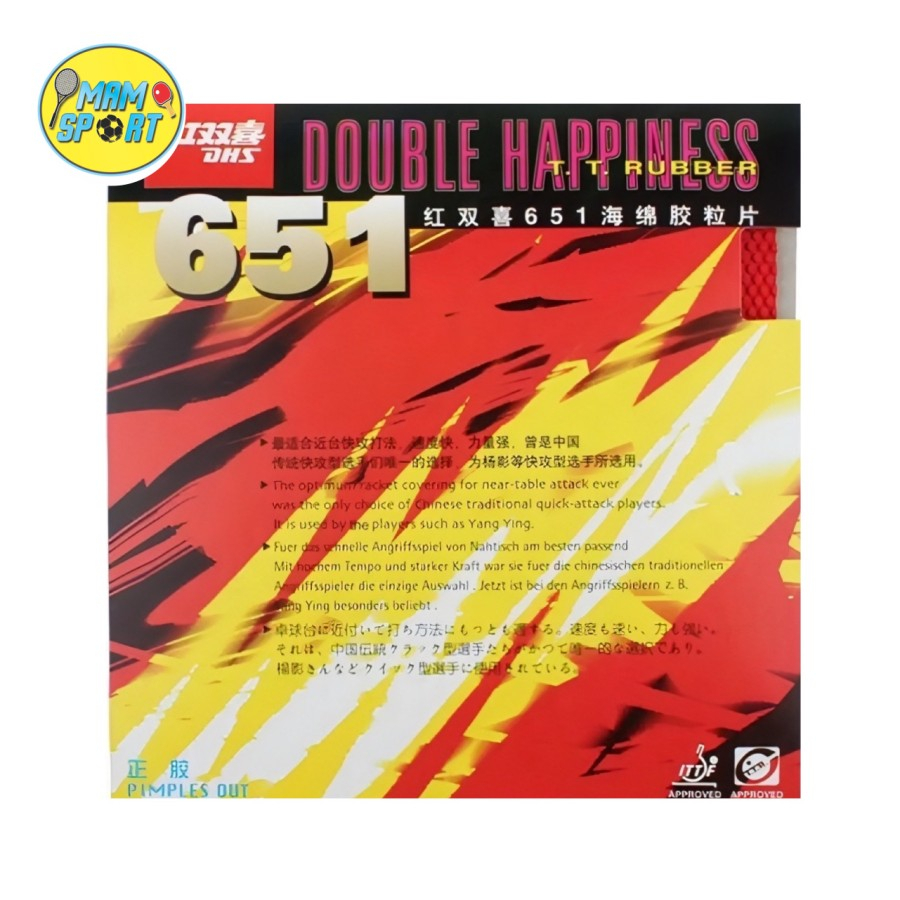 Karet Bet Pingpong Tenis Meja DHS DOUBLE HAPPINESS 651 Bintik Pendek Original