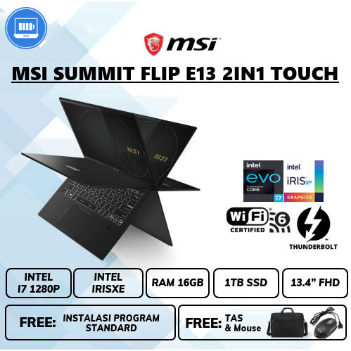 Laptop Msi summit flip e13 touch i7 1280p Ram 16gb Ssd 1tb 13&quot; FHD