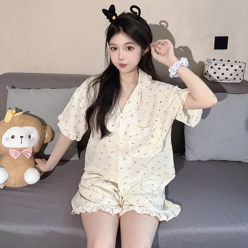 Piyama Baju Tidur Set Baju Pendek Celana Pendek Sweet Kancing Hidup Cute Mimon Home 787