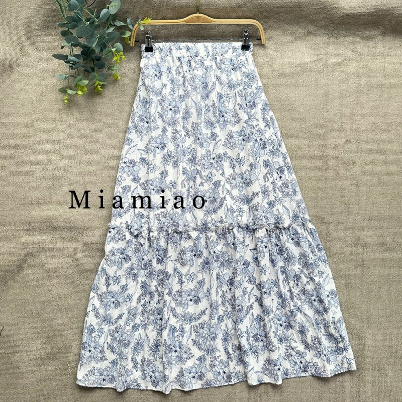 YUNA long skirt/rok wanita A-line midi/rok wanita motif bunga korea