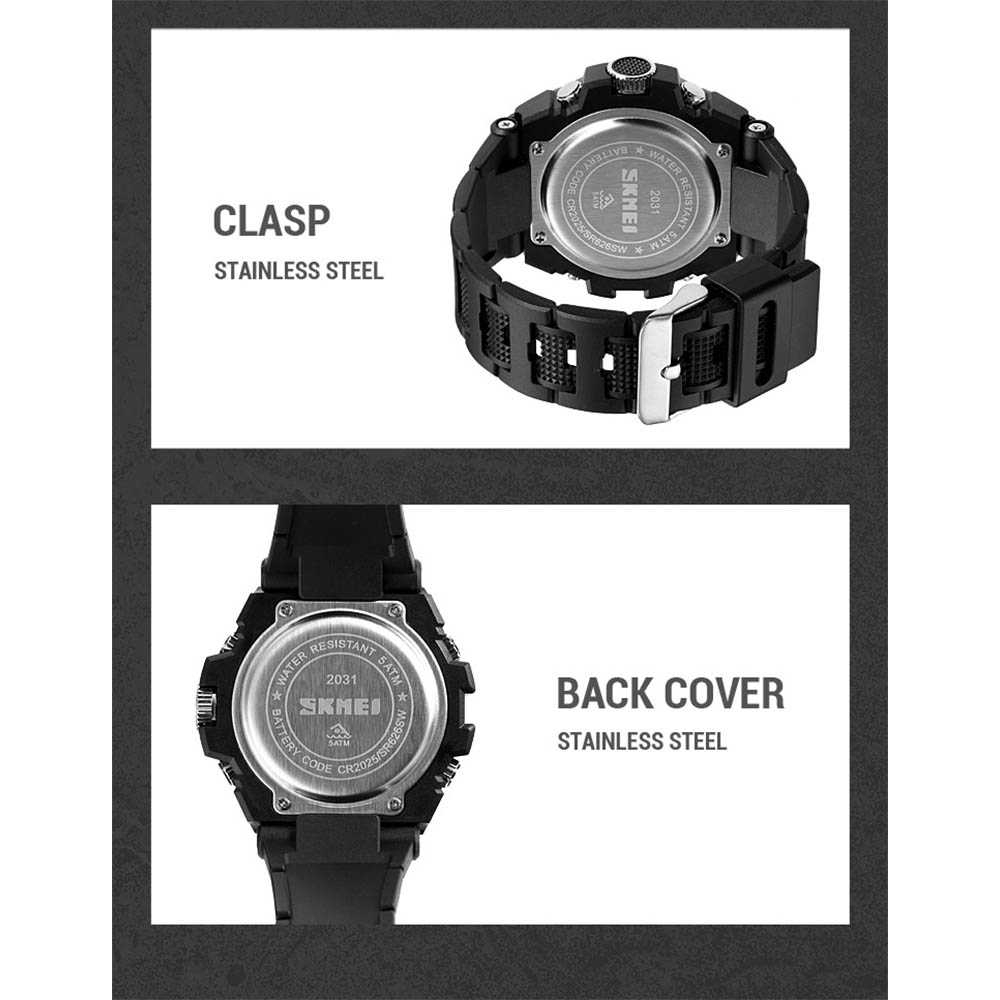 Jam Tangan Pria Analog Digital Sport Alarm Waterproof EL Light Jamtangan Cowok Sporty Anti Air Berkualitas
