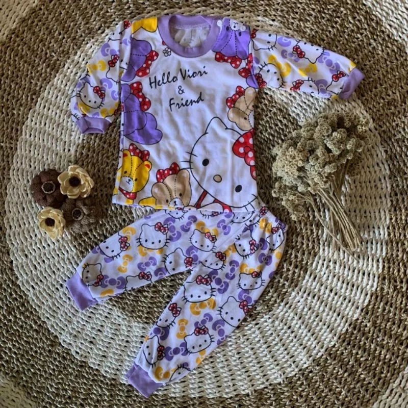 Setelan baju bayi oblong Helokitty setelan piyama panjang usia 3-12 bulan |Fashion