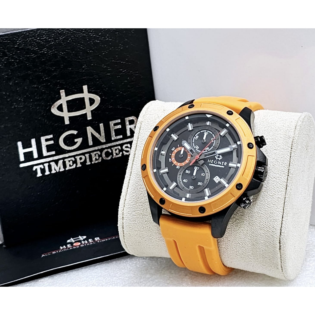 Jam Tangan Original Hegner 440 Chronograph Strap Rubber Karet Fashion Pria Bisnis Kasual