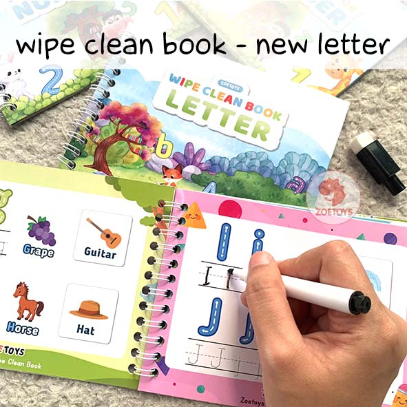 Zoetoys Wipe Clean Book | Alphabet Handwriting Number Reusable Bonus Spidol Bisa Tulis Hapus Laminasi | First Time Learning Belajar Menulis Baca Angka Huruf | Pendidikan Anak Paud Balita TK | Mainan Edukasi Anak