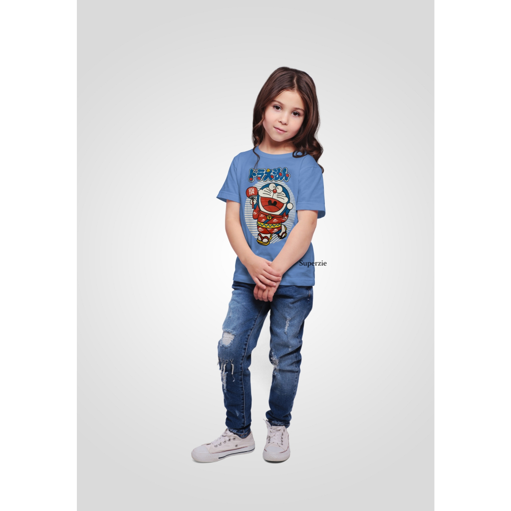 Kaos Anak Doraemom Perempuan Lakilaki tahun Kartun Jepang Dinosaurus Dino Tyrex Cowok Laki-Laki DORAEMON KIMONO BIRU Abadigrosir