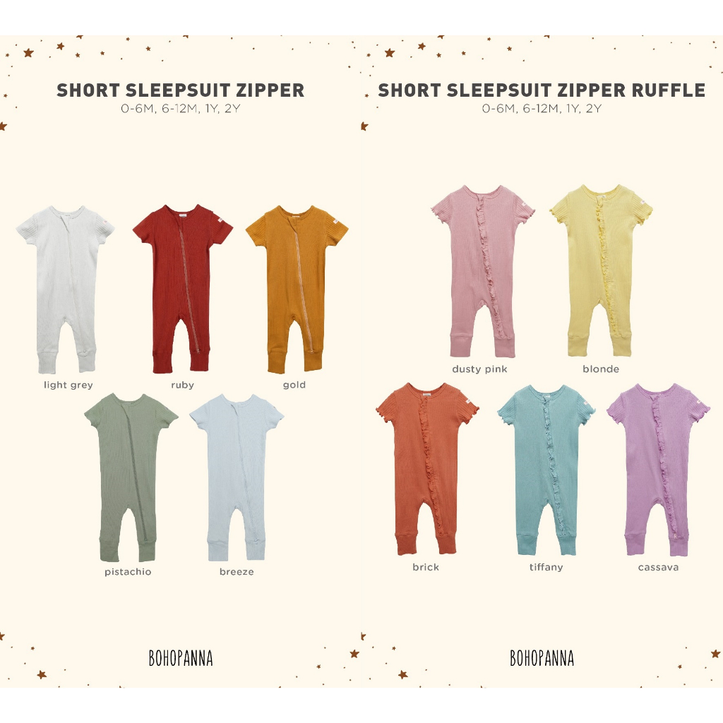 BohoPanna Short Sleep Ruffle / Short Zipper Sleepsuit Jumper Bayi Perempuan / Unisex / Laki / Girl Boy CBKS SO