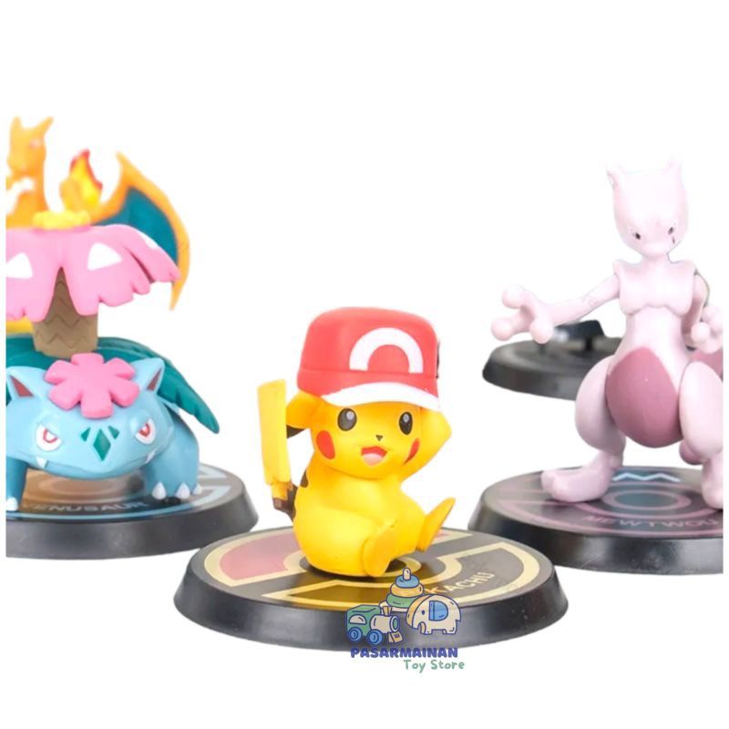 Figure Pokemon Pikachu Charizard Blastoise Mewton Set 6 Mainan Miniatur Hiasaan