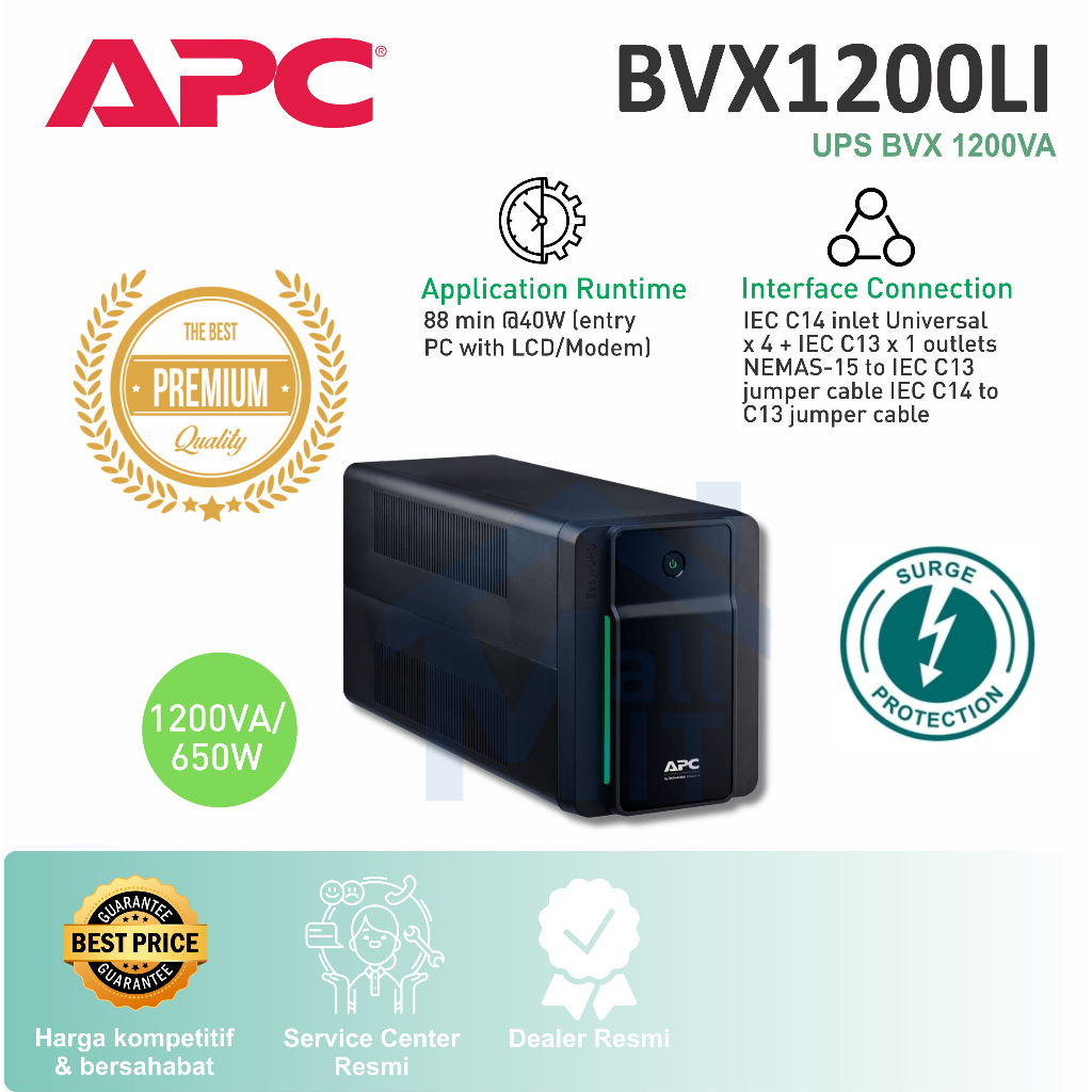 (Bisa Cod) UPS APC UPS BVX 1200VA 650W USB Charging BVX1200LI-MS Surge Protection