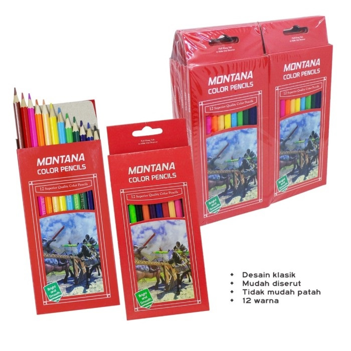 Pensil Warna Panjang Voxy Montana 1 set isi 12 Warna Pencil Besar Lengkap Murah Meriah